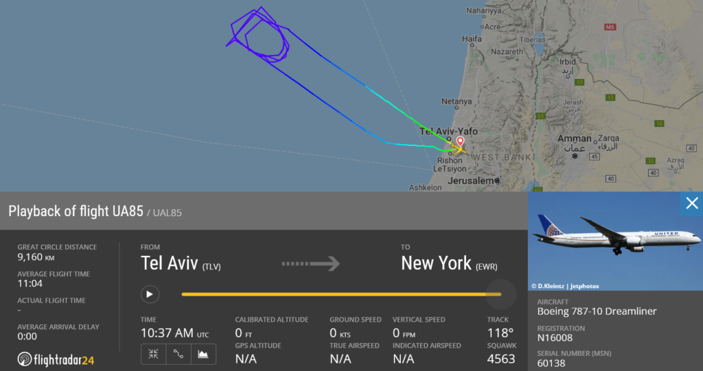United Airlines flight UA85 returned to Tel Aviv due to flaps issue