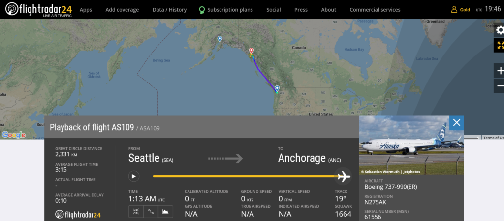 Alaska Airlines flight AS109 diverted to Juneau due to disruptive passenger