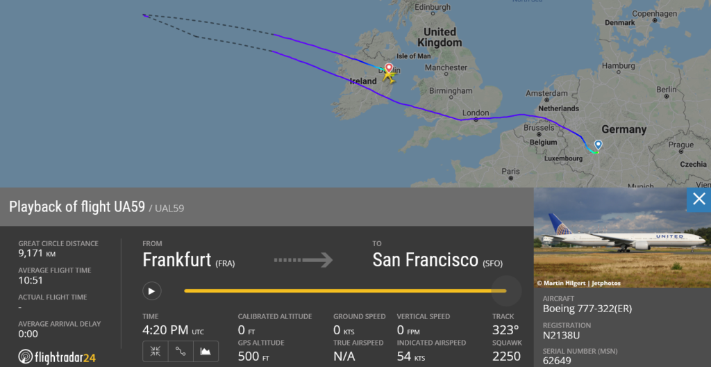 United Airlines flight UA59 diverted to Dublin due to medical emergency