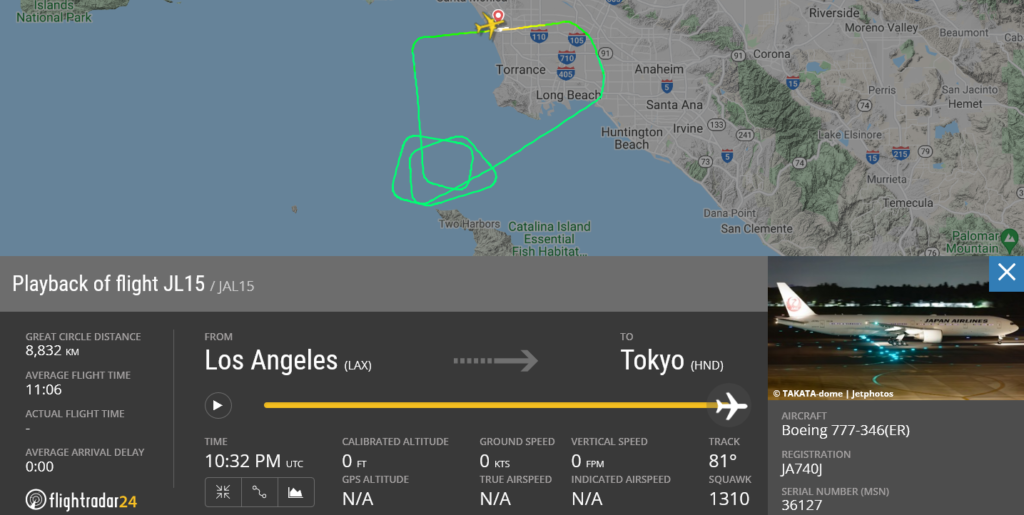 Japan Airlines flight JL15 returned to Los Angeles due to engine issue