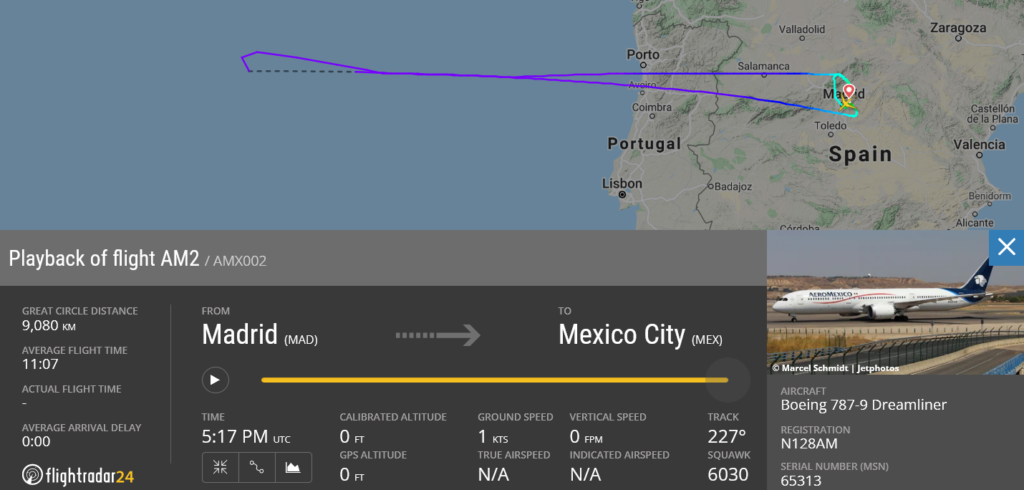 Aeromexico flight AM2 returned to Madrid due to medical emergency