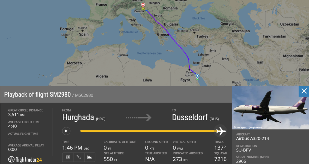 Air Cairo flight SM2980 diverted to Zagreb due to engine issue