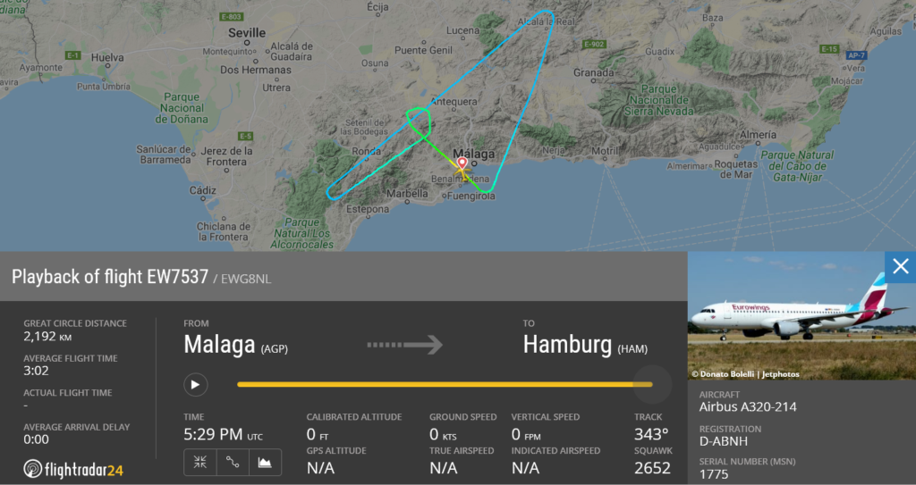 Eurowings flight EW7537 returned to Malaga due to hydraulic issue