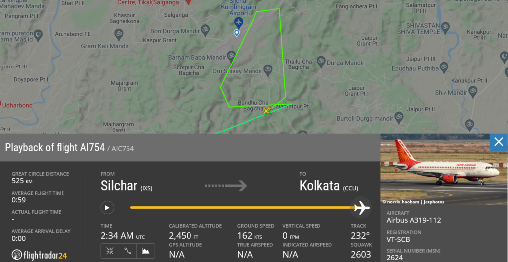 Air India flight AI754 returned to Silchar due to landing gear issue