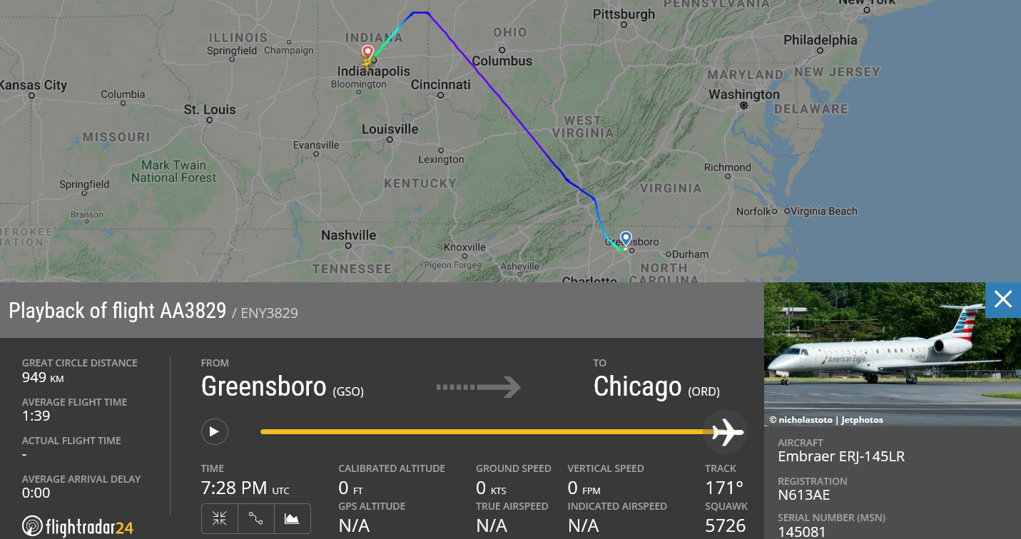 American Airlines flight AA3829 diverted to Indianapolis due to possible mechanical issue