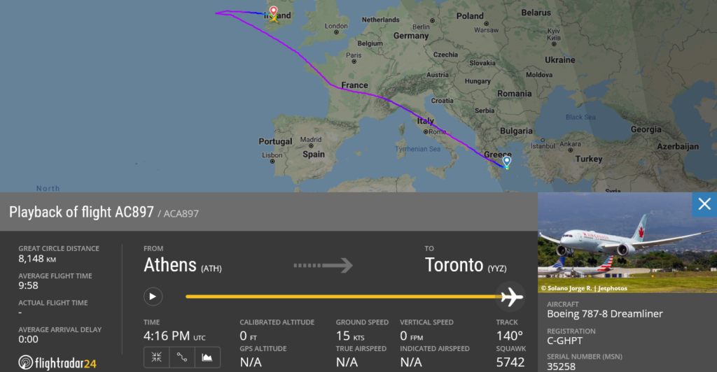 Air Canada flight AC897 diverted to Shannon due to medical emergency