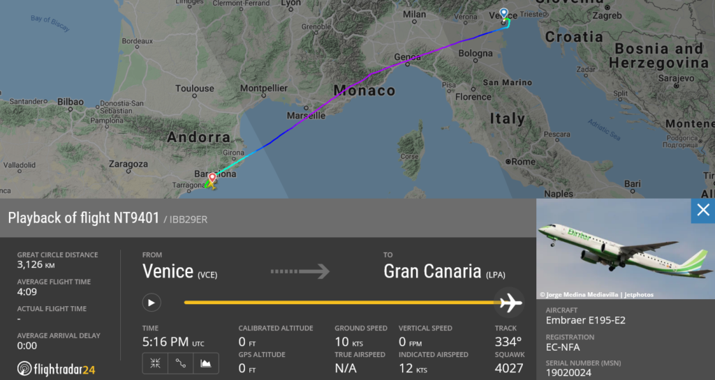 Binter Canarias flight NT9401 diverted to Barcelona due to medical emergency