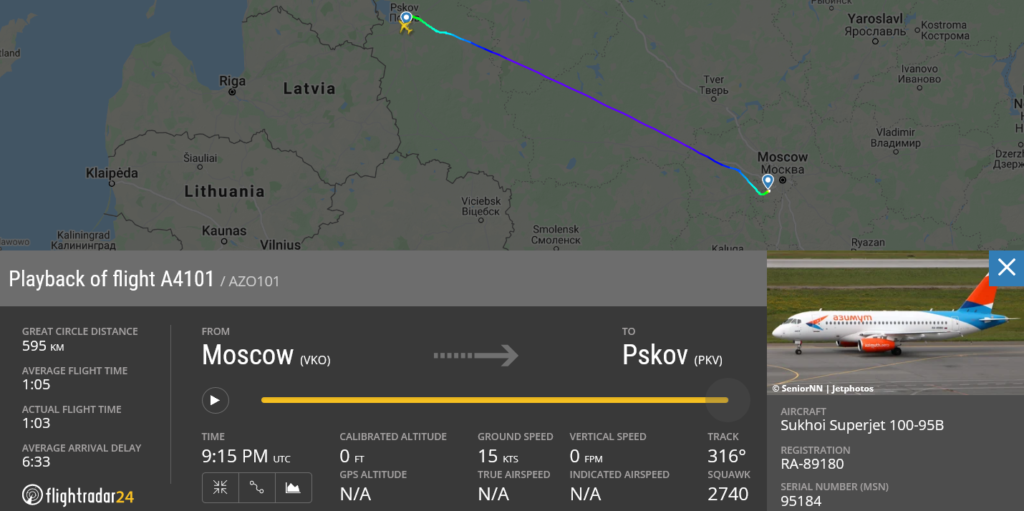 Azimuth flight A4101 from Moscow to Pskov suffered animal strike on landing