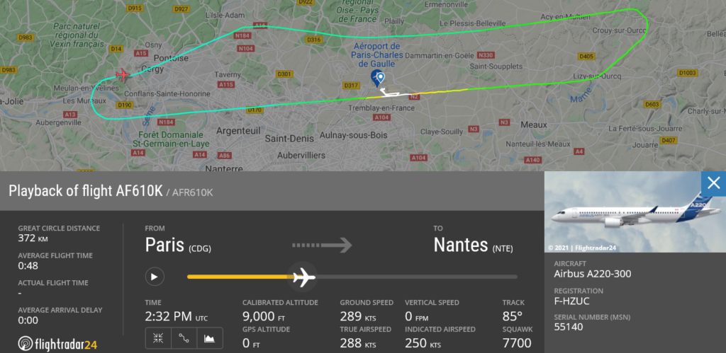 Air France flight AF610K declared an emergency and diverted to Paris due to pressurisation issue