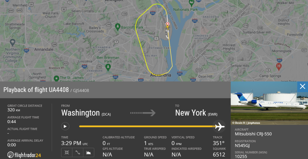 United Airlines flight UA4408 returned to Washington due to mechanical issue