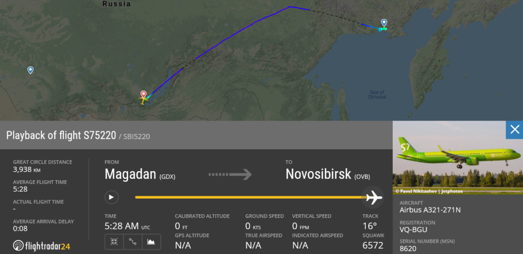 S7 Airlines flight S75220 diverted to Irkutsk due to electrical issue - I