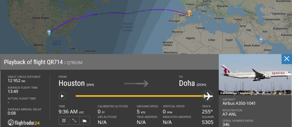 Qatar Airways flight QR714 diverted to Barcelona due to medical emergency