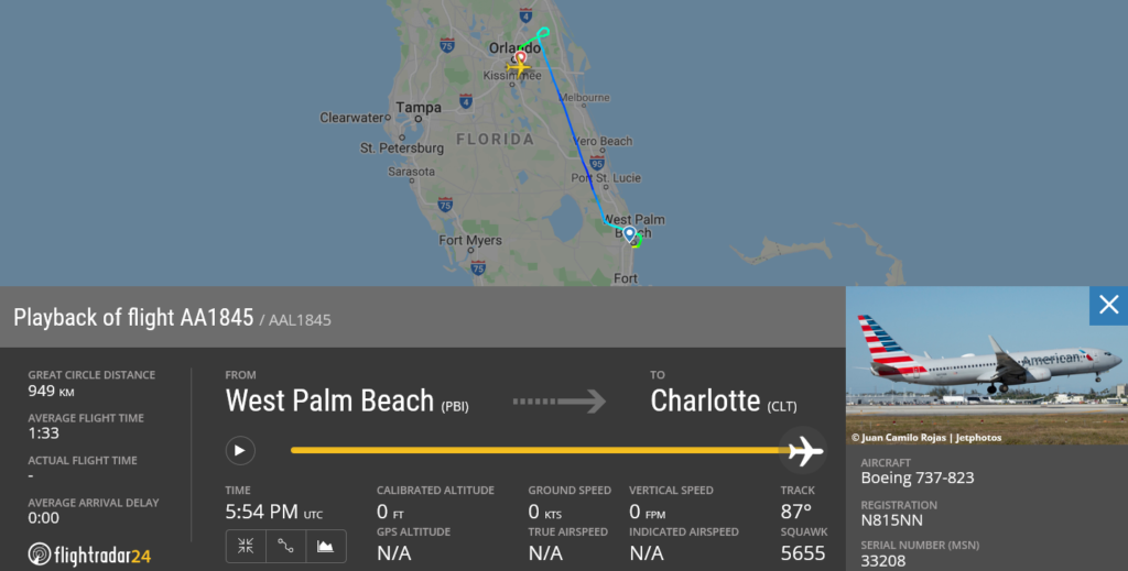American Airlines flight AA1845 diverted to Orlando due to possible mechanical issue