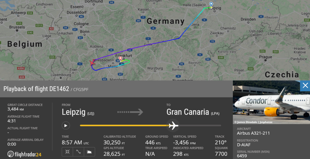 Condor flight DE1462 declared emergency and diverted to Frankfurt due to smoke in cockpit