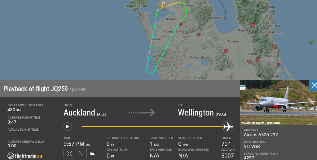 Jetstar Airways flight JQ259 returned to Auckland due to engineering issue