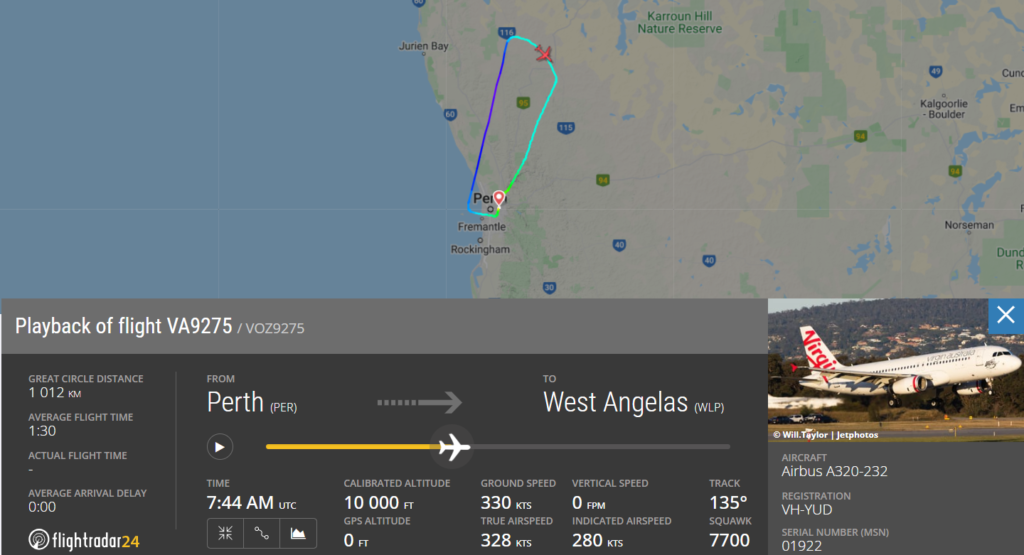 Virgin Australia flight VA9275 from Perth to West Angelas declared an emergency and returned to Perth due to pressurisation issue