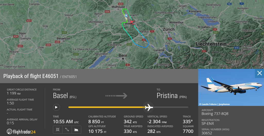 Enter Air flight E46051 from Basel to Pristina returned to Basel due to medical emergency