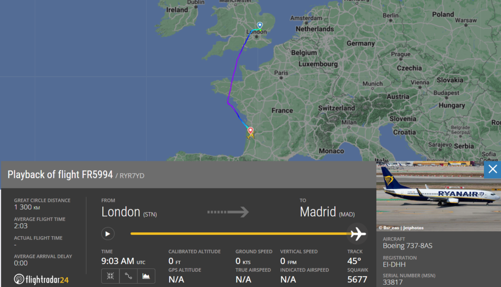 Ryanair flight FR5994 diverted to Bordeaux
